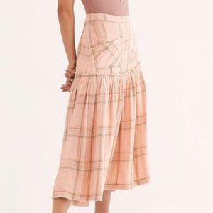 NWT Free People Plaid Fever Soft Peach Midi Skirt